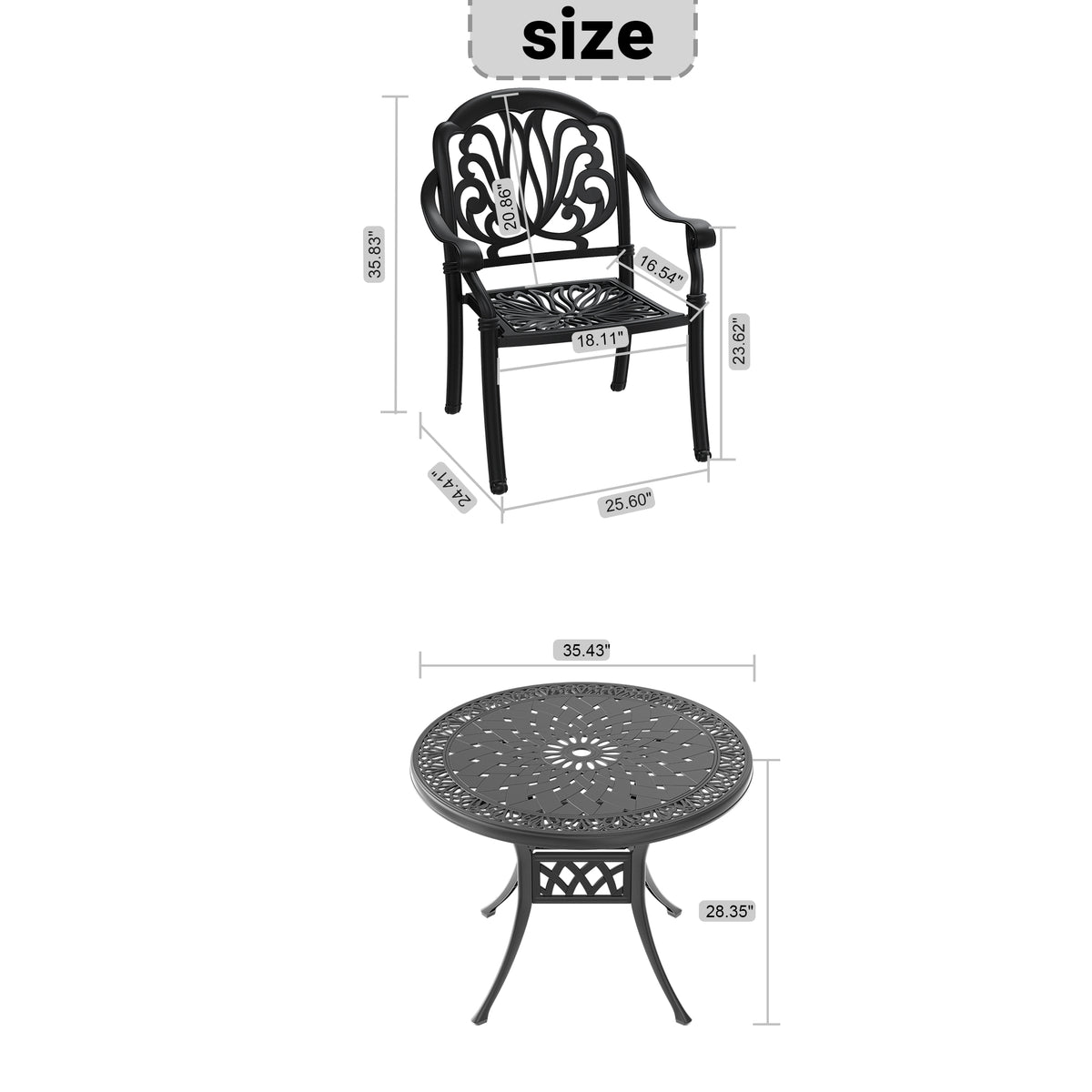 Cushions In Random Colors 5 Piece Set Of Cast Aluminum Patio Furniture With Cushions Yes Dining Set Black Seats 4 Rust Resistant Frame Water Resistant Cushion Garden & Outdoor Complete Patio Sets