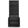 Bathroom Storage Cabinet, Cabinet With Two Doors And Drawers, Adjustable Shelf, Three Layer Open Shelf, Mdf Board, Black Black Mdf