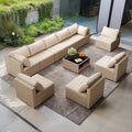 9 Piece Patio Furniture Set, All Weather Boho Outdoor Conversation Set Sectional Sofa With Water Resistant Grey Thick Cushions Beige Pe Rattan Iron Waterproof Fabric