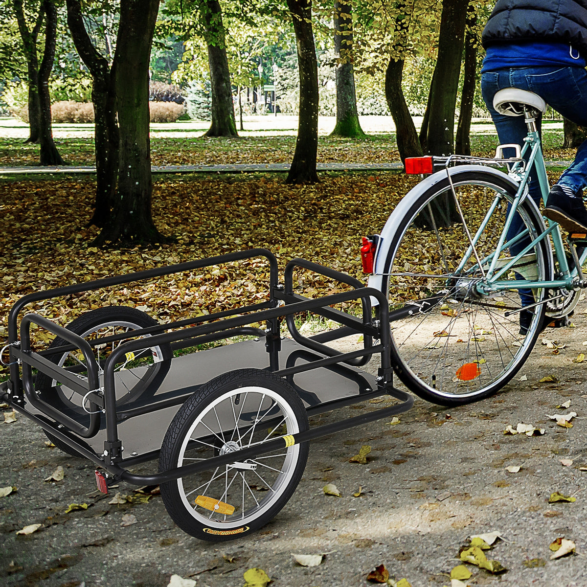 Aosom Bike Cargo Trailer For Hefty Loads, Foldable Compact Storage, Universal Hitch, Bike Wagon Bike Trailer Bicycle Cargo Trailer Bike Attachment With 16" Wheels, Heavy Duty, Black Black Steel