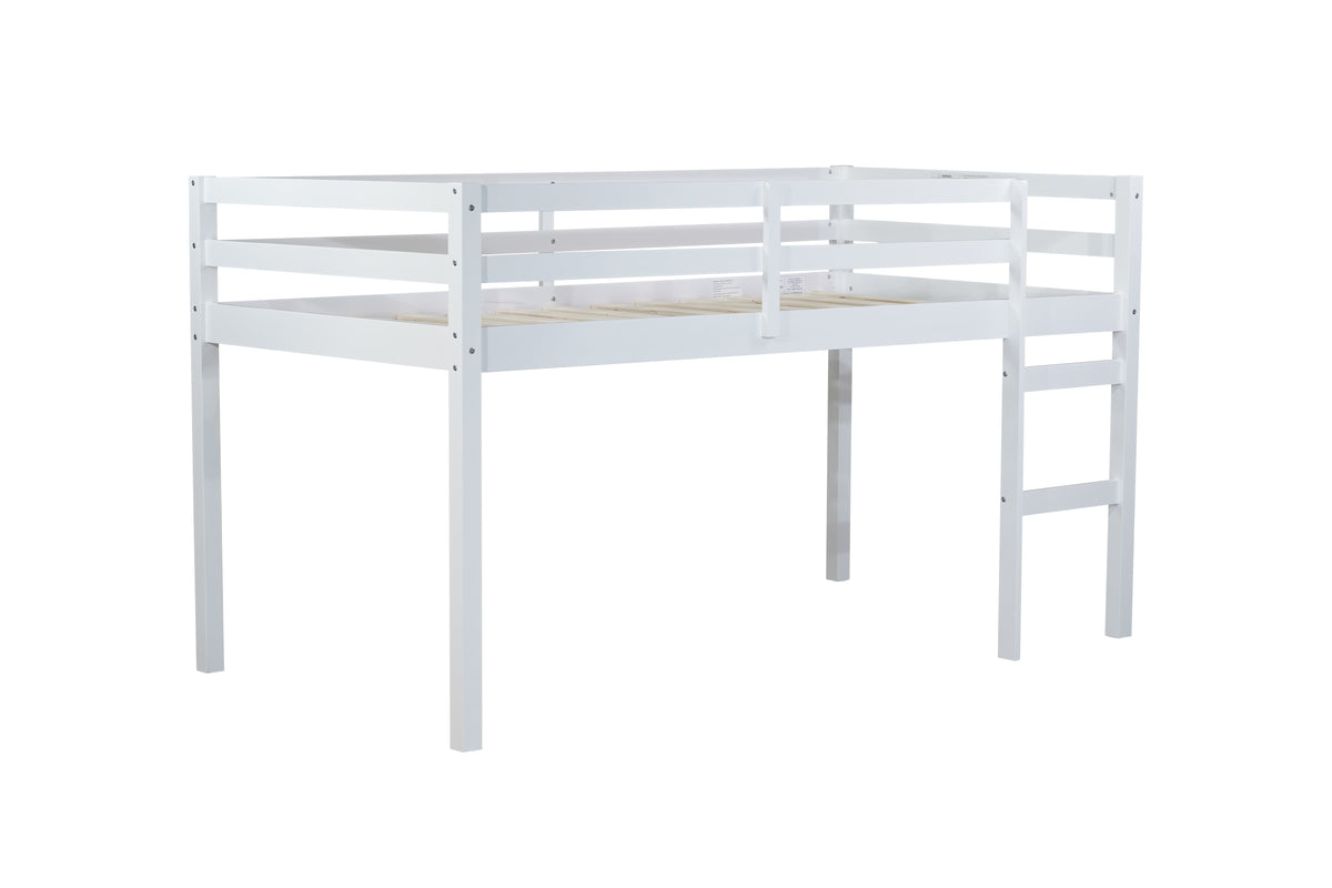 Solid Wooden, Rubber Wooden Twin Loft Bed With Ladder, Bed Platform Of Strengthened Slatswhite Twin White Rubber Wood