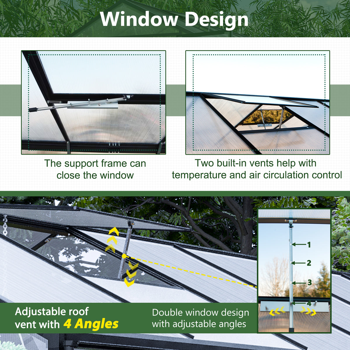 8' X 12' Outdoor Greenhouse, Heavy Duty Polycarbonate Greenhouse, Large Walk In Greenhouse With Double Doors And Two Ventilation Windows, Aluminum Greenhouse For Outdoor Greenhouse Garden Backyard