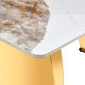 Table And Chair Set, Rock Plate Table Top, Gold Metal Table Legs, Stable And Beautiful, Suitable For Most Home Styles. Modern Simple Dining Table, Comfortable Seating. Gold Black Seats 4 Sintered Stone