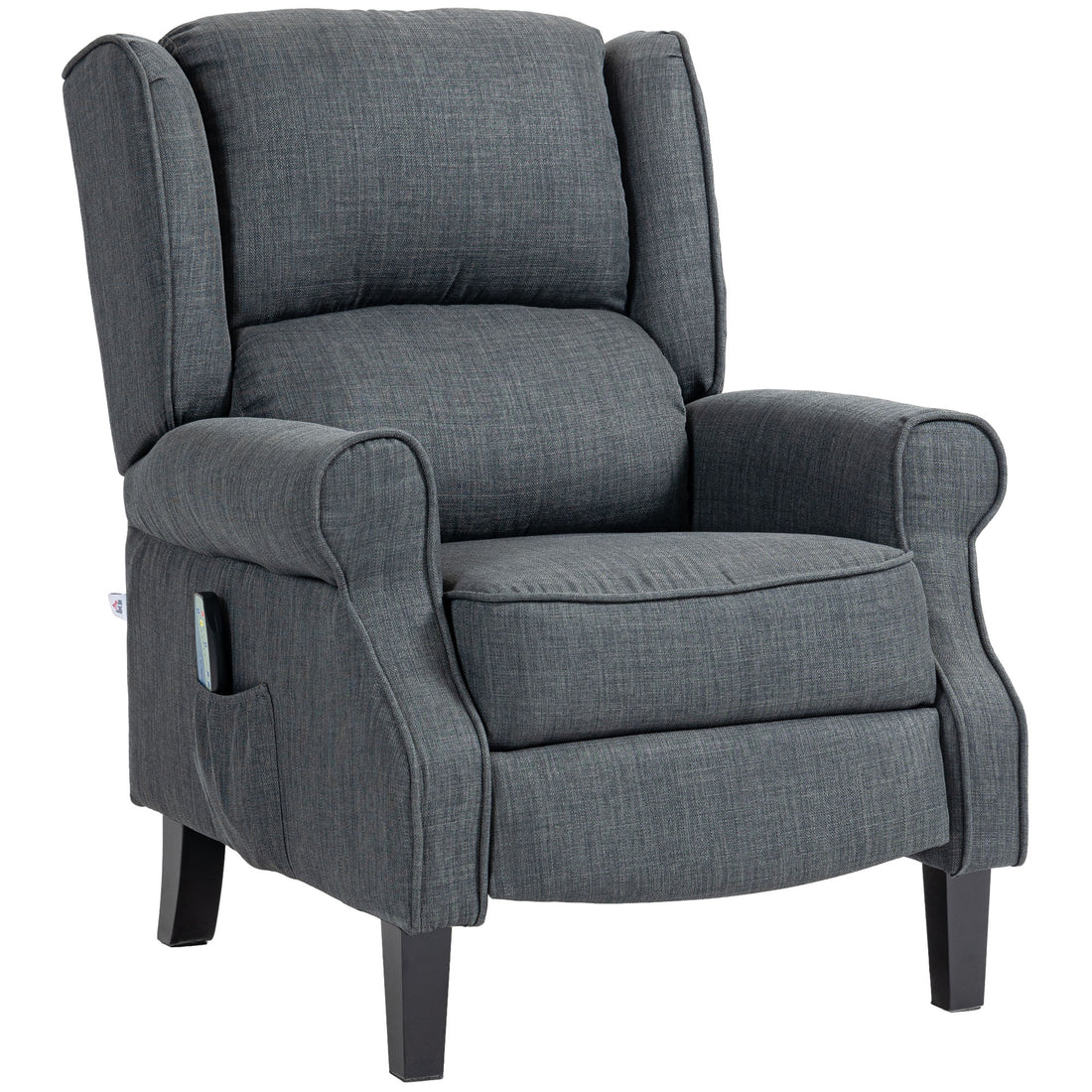 Homcom Vibrating Massage Recliner Chair For Living Room, Reclining Wingback Single Sofa With Heat, Linen Fabric Push Back Accent Chair With Footrest, Side Pocket, Charcoal Gray Charcoal Grey Linen