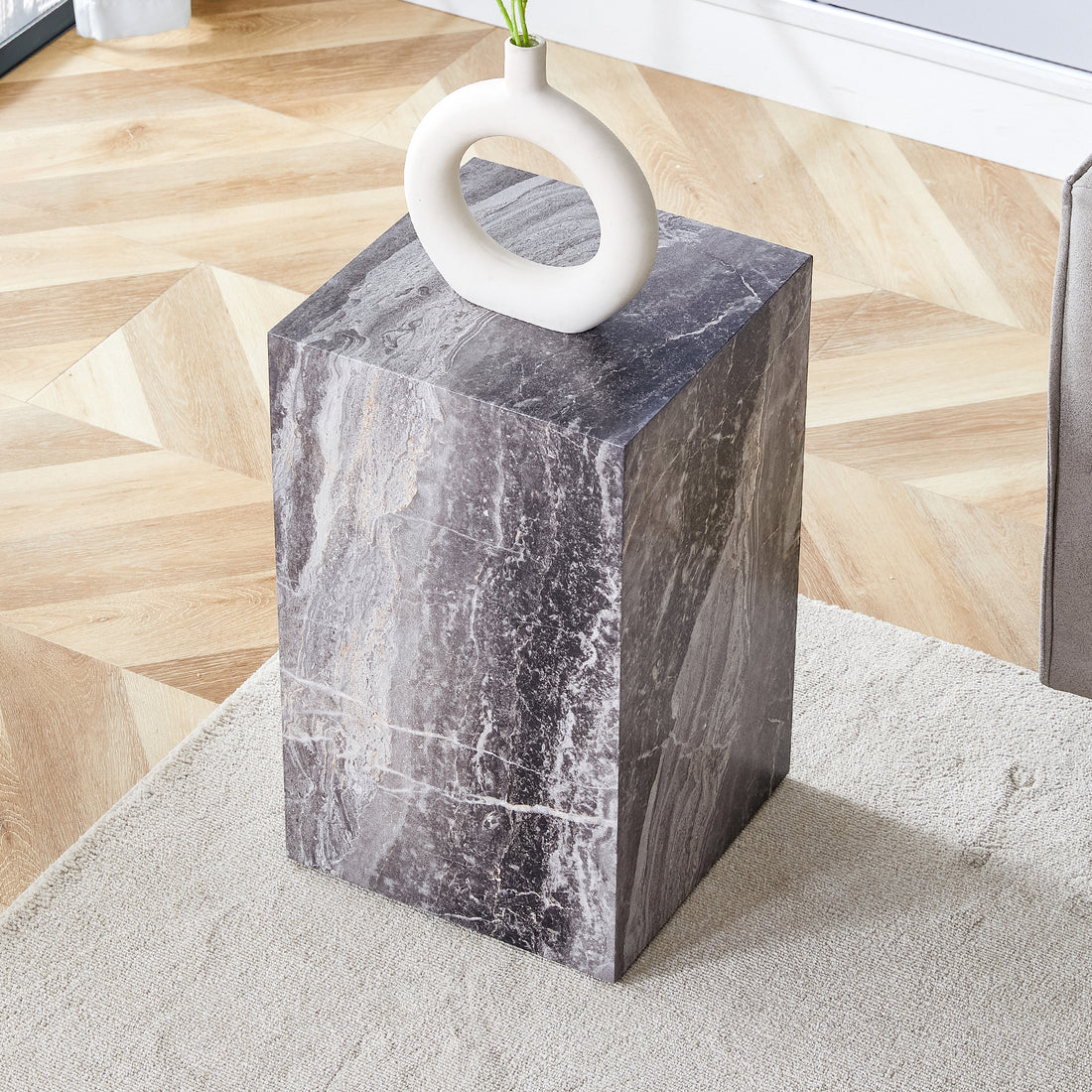 Elevate Your Living Space With This Modern Mdf Coffee Table, Which Showcases Gray Textured Patterns. It Is Characterized By Stylish Design. Grey Mdf