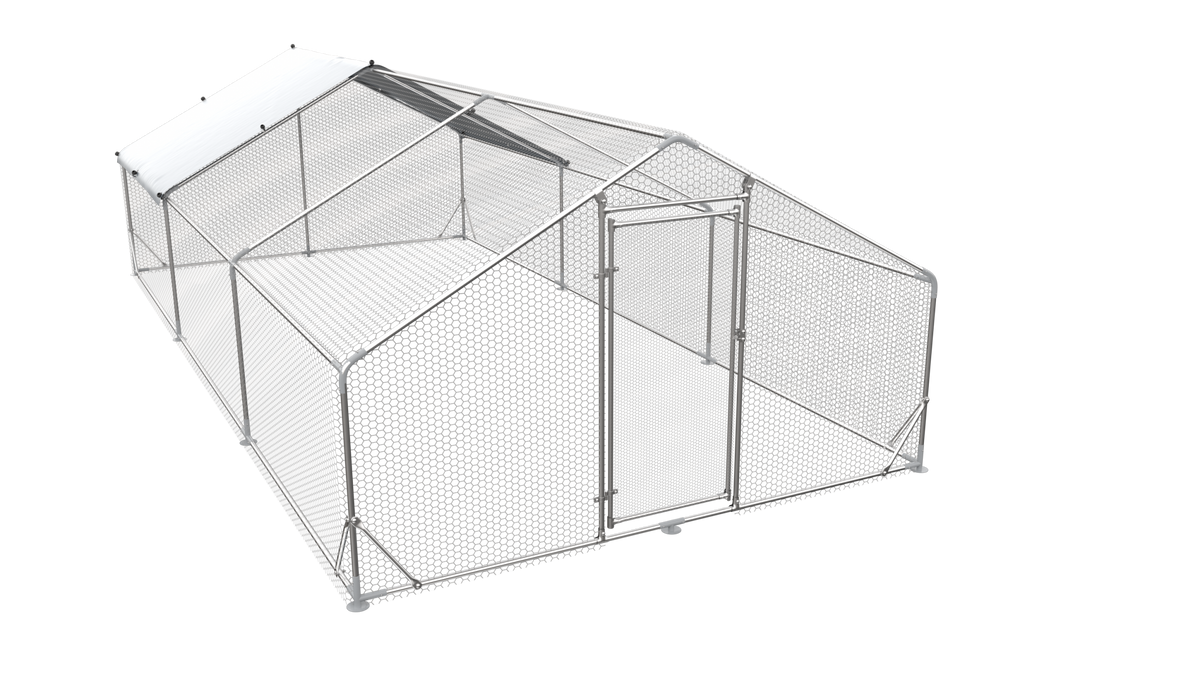 Large Metal Chicken Coop Walk In Poultry Cage Hen Run House Rabbits Habitat Cage Spire Shaped Coop With Waterproof And Anti Ultraviolet Cover 19.7' L X 9.8' W X 6.4' H Silver Metal