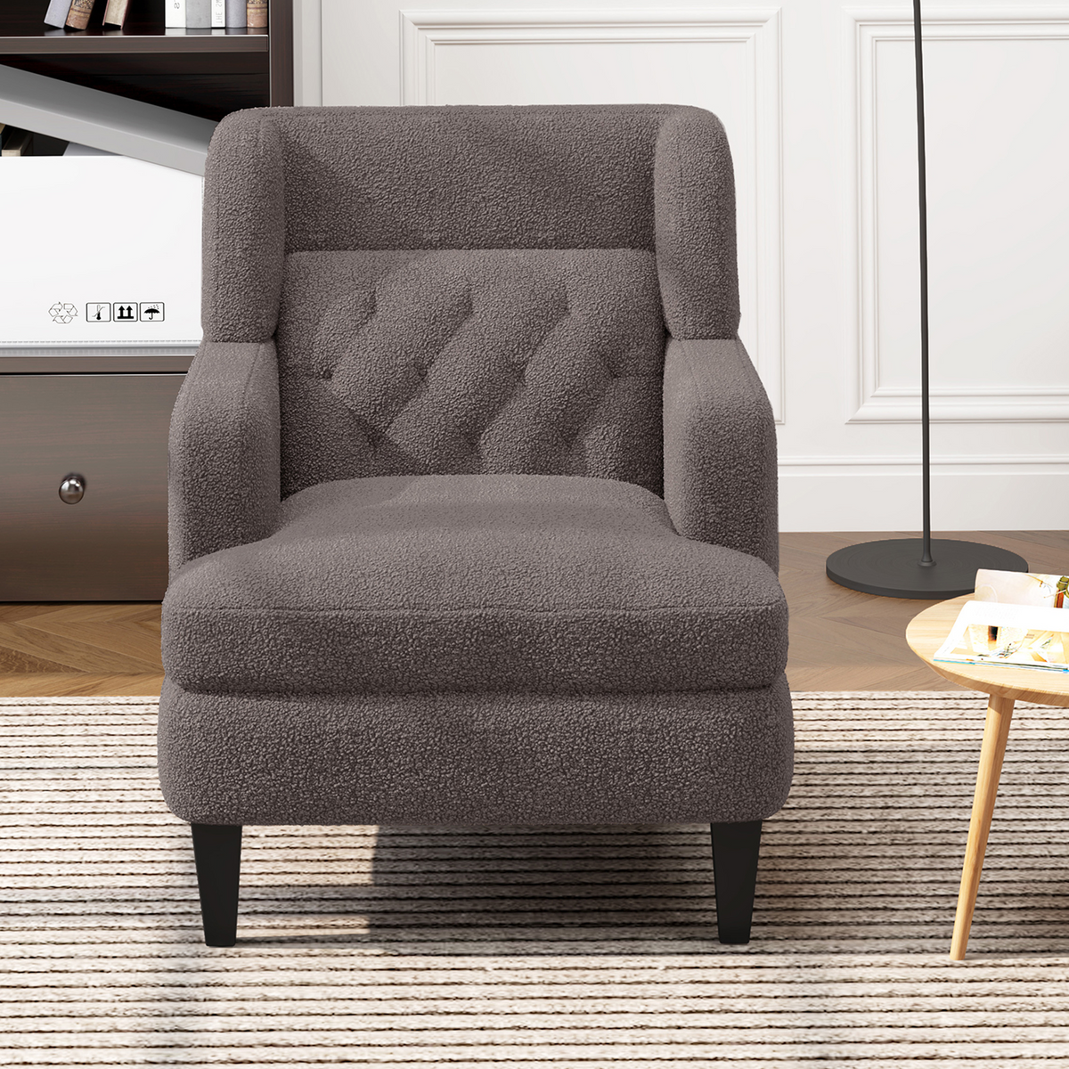 Upholstered Accent Chair Tufted Armchair For Living Room And Bedroom, Russet Brown Brown Birch Foam Teddy
