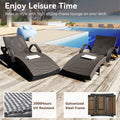 K&K 80'' Outdoor Wicker Chaise Lounge Chairs Set Of 2, Patio Rattan Reclining Chair Pull Out Side Table Adjustable Backrest Ergonomic Wave Design Pool Sunbathing Recliners, Dark Brown No Lounge Dark