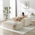75 Inch Corduroy Sponge Sofa Lounge Chair With Removable Footrest,No Assembly Required,Fluffy Modern Sleeper Chair For Indoor Living Room Bedroom Beige Foam Corduroy 1 Seat