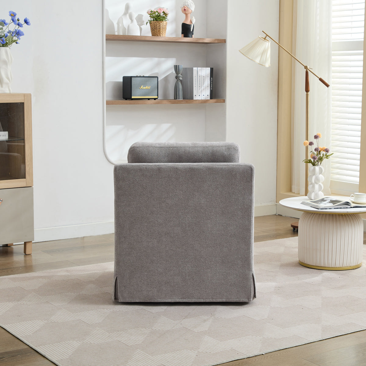 29.92'' Swivel Accent Chair, Upholstered Skirted Swivel Chair With Removable Back Cushion, 360 Degree Comfy Armchair For Living Room, Nursery, Lounge,Office,Gray Chenille Gray Chenille