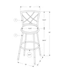 Bar Stool, Set Of 2, Swivel, Bar Height, White Metal, Grey Fabric, Contemporary, Modern White Foam Metal