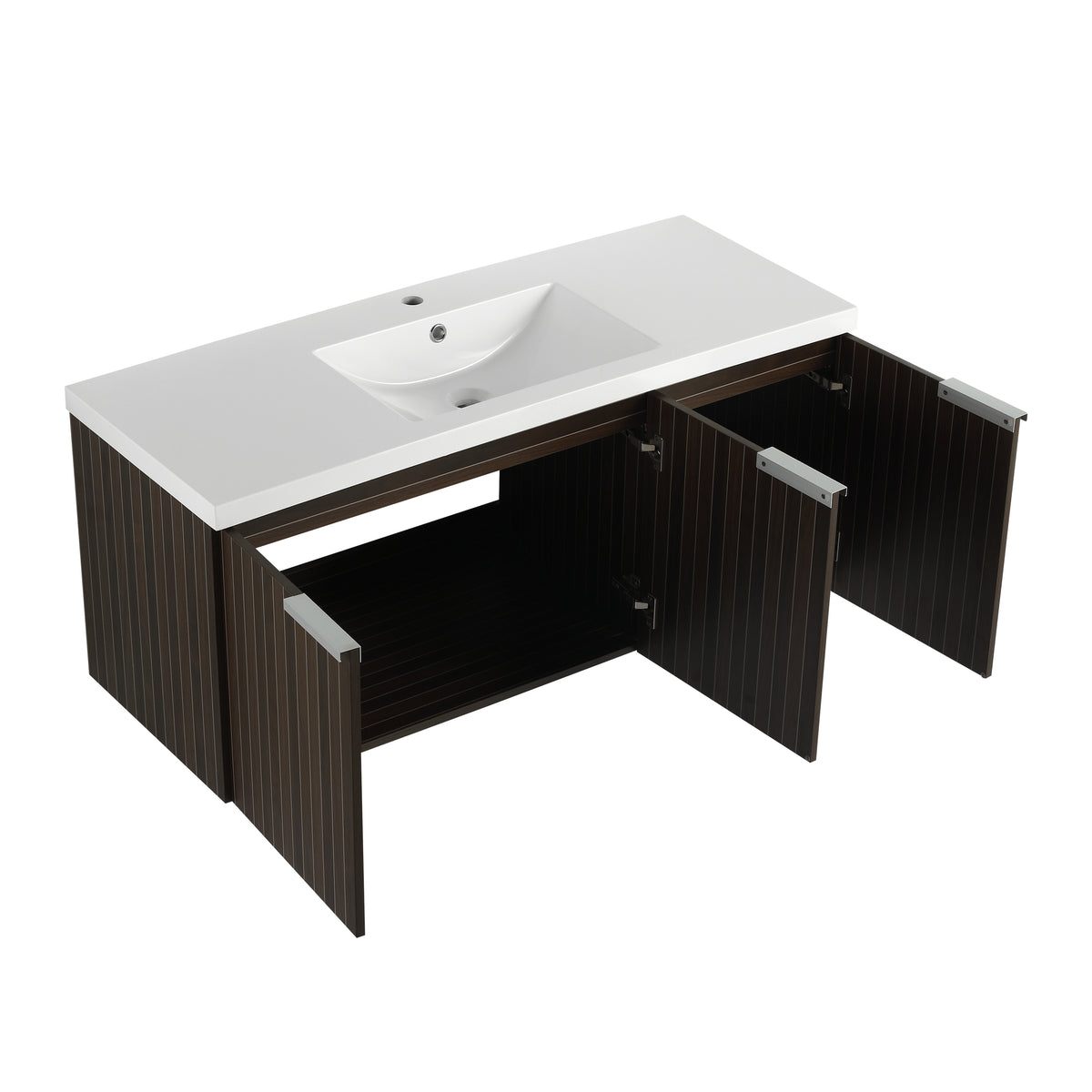 48 Inch Bathroom Cabinet With Resin Sink,Soft Close Doors,Float Mounting Design Silver Brown Stripe Bathroom Modern Plywood Plywood