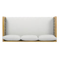 Claremont 3 Seater Daybed With Rattan Arms Light Grey Cushion Teak Wood Fabric Rattan