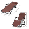 Outsunny Folding Chaise Lounge Chair For Outside, 2 In 1 Tanning Chair With Pillow & Pocket, Adjustable Pool Chair For Beach, Patio, Lawn, Deck, Brown Brown Metal