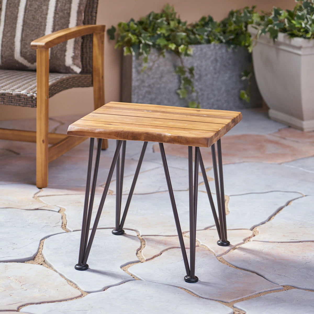 Zion Industrial Wood And Metal Accent Table Teak Metal & Wood