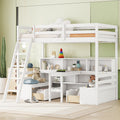 Twin Loft Bed With Storage Shelves, Drawers, Seat And Desk For White Color Box Spring Not Required Twin White Wood Bedroom Modern Storage Included Pine