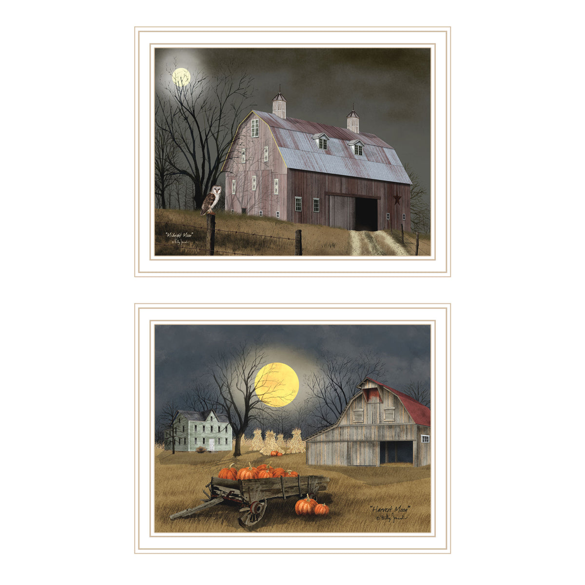 2 Piece Vignette Autumn Moonlit Nights White Framed Wall Art For Living Room, Bedroom Wall Art Print For Home Decor By Billy Jacobs Multicolor Wood Paper