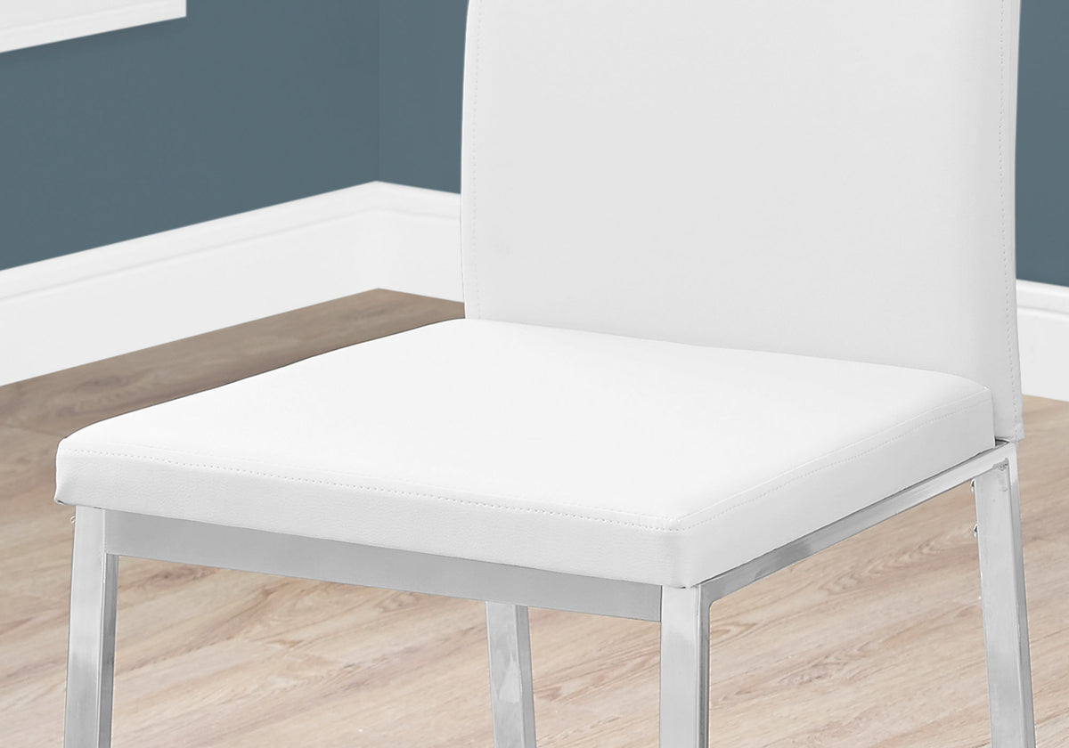 Dining Chair, Set Of 2, Side, Upholstered, Kitchen, Dining Room, White Leather Look, Chrome Metal, Contemporary, Modern White Foam Faux Leather