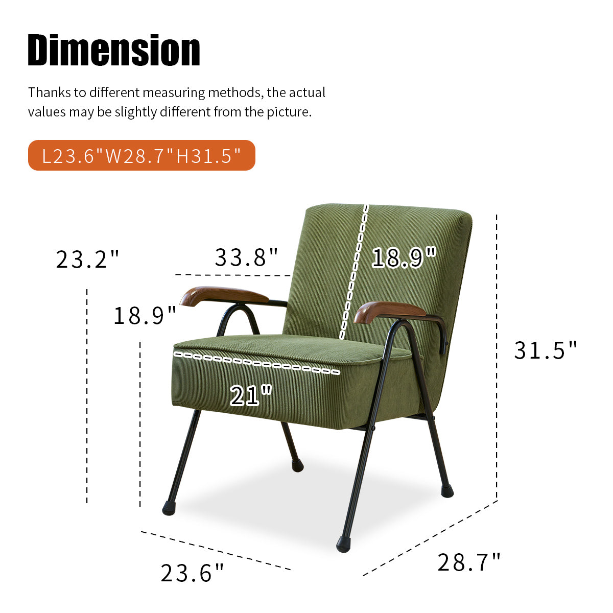 Pattern Colorful Fabric Armchair, Modern Accent Chair High Back, Living Room Chairs With Metal Legs And Soft Padded, Sofa Chairs For Home Office,Bedroom,Dining Room Green Corduroy