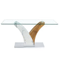 Table And Chair Set.Modern Dining Table, Tempered Glass Countertop With Artistic Mdf Legs.Paried With 4 Comfortable Chairs With Pu Seats And Metal Legs. Suitable For Various Decoration Styles. Black Brown,Transparent Seats 4 Mdf Metal