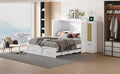 Queen Size Murphy Bed Wall Bed With Drawer And Rattan Decoration With 2 Storage Cabinets, One Set Of Sockets & Usb Ports, Pulley Structure Design, White Queen White Plywood