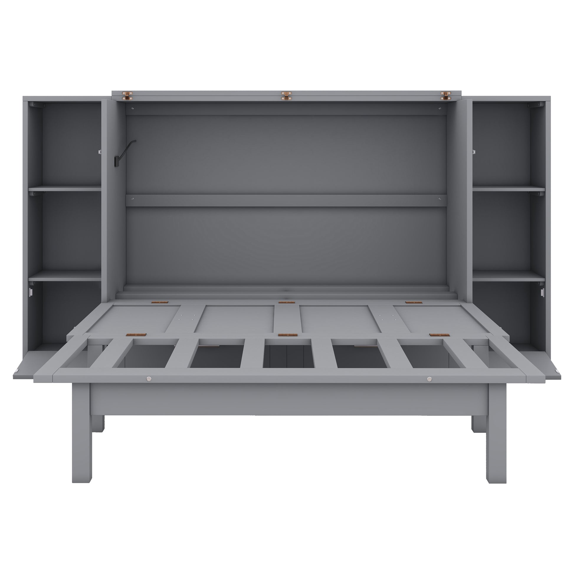 Full Size Murphy Bed With Shelves, Drawers And Usb Ports,Gray Gray Mdf Lvl