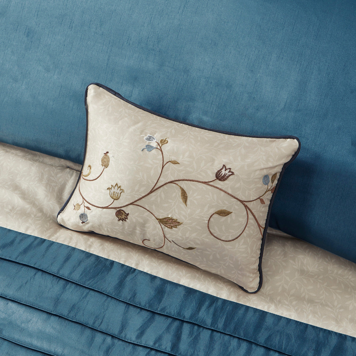 Embroidered 7 Piece Comforter Set Navy Queen Queen Navy Polyester