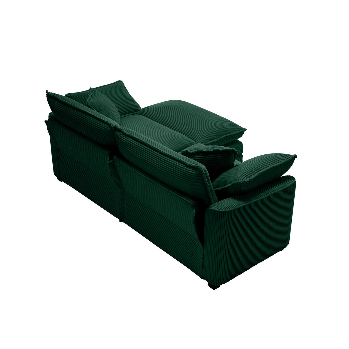 Corduroy Two Seater Sofa With 1 Footrest, L Shaped 2 Seater Sofa With Ottoman For Small Living Spaces, Green Corduroy Sofa Green Corduroy 2 Seat