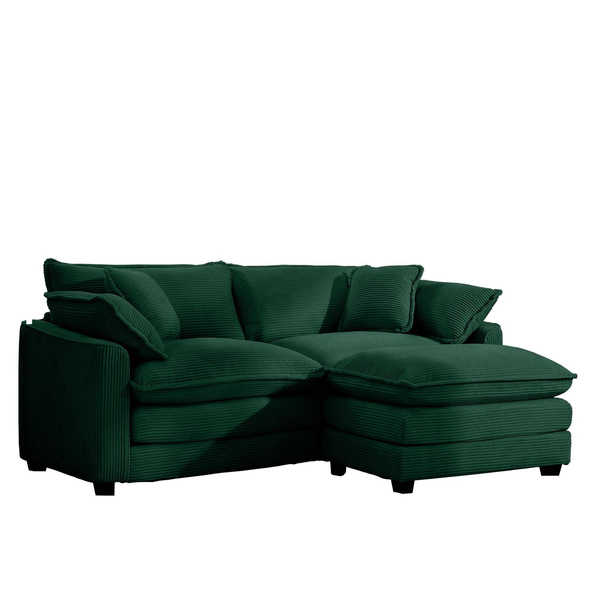 Corduroy Two Seater Sofa With 1 Footrest, L Shaped 2 Seater Sofa With Ottoman For Small Living Spaces, Green Corduroy Sofa Green Corduroy 2 Seat