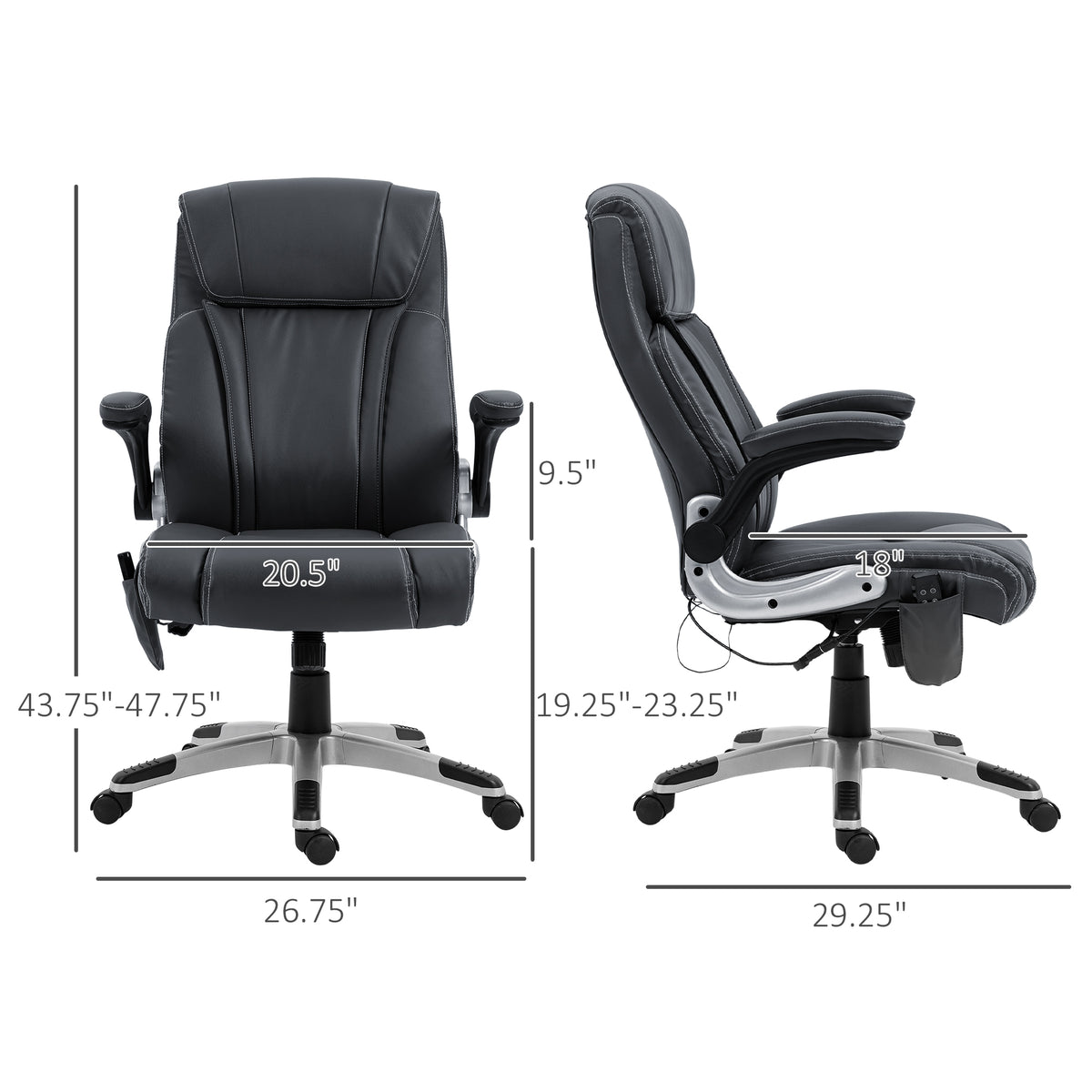 Vinsetto Executive Massage Office Chair With 6 Vibration Points, Heated Faux Leather Computer Desk Chair With Flip Up Armrest, Adjustable Height, Swivel Wheels, Black Black Leather