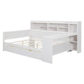 Wooden Full Size Daybed With Storage Shelves, Multi Functional Bed With Two Storage Drawers And Study Desk, Antique White Old Sku: Hl000089Aak Full Antique White Wood