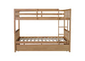 Full Over Full Rubber Wood Bunk Bed With Trundle, Ladder And Guardrails, Convertible To 2 Full Size Beds, With Twin Size Trundle,White Oak Full White Oak Bedroom American Design Bed Frame Rubber