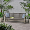 Hampton Wood Wicker 3 Seater Grey Metal & Wood