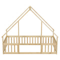 Twin Wood House Shaped Floor Bed With Fence, Guardrails ,Natural Twin Natural American Design Pine