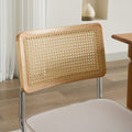 Mid Century Modern Dining Chairs Set Of 2, Velvet Accent Chairs With Natural Cane Back & Stainless Chrome Base, Famous Breuer Designed Chairs, Upholstered Rattan Kitchen Chairs,Beige Beige Dining Room Classic Dining Chairs Rubberwood Set Of 2 Foam Velvet