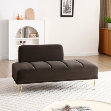 56.3"Inch Width Modern End Of Bed Bench,Velvet Fabric Upholstered 2 Seater Sofa Couch Entryway Ottoman Bench, Fuzzy Sofa Stool Footrest ,Window Bench With Gold Metal Legs For Bedroom, Living Room,Grey Dark Grey Velvet Wood Primary Living Space Velvet 2