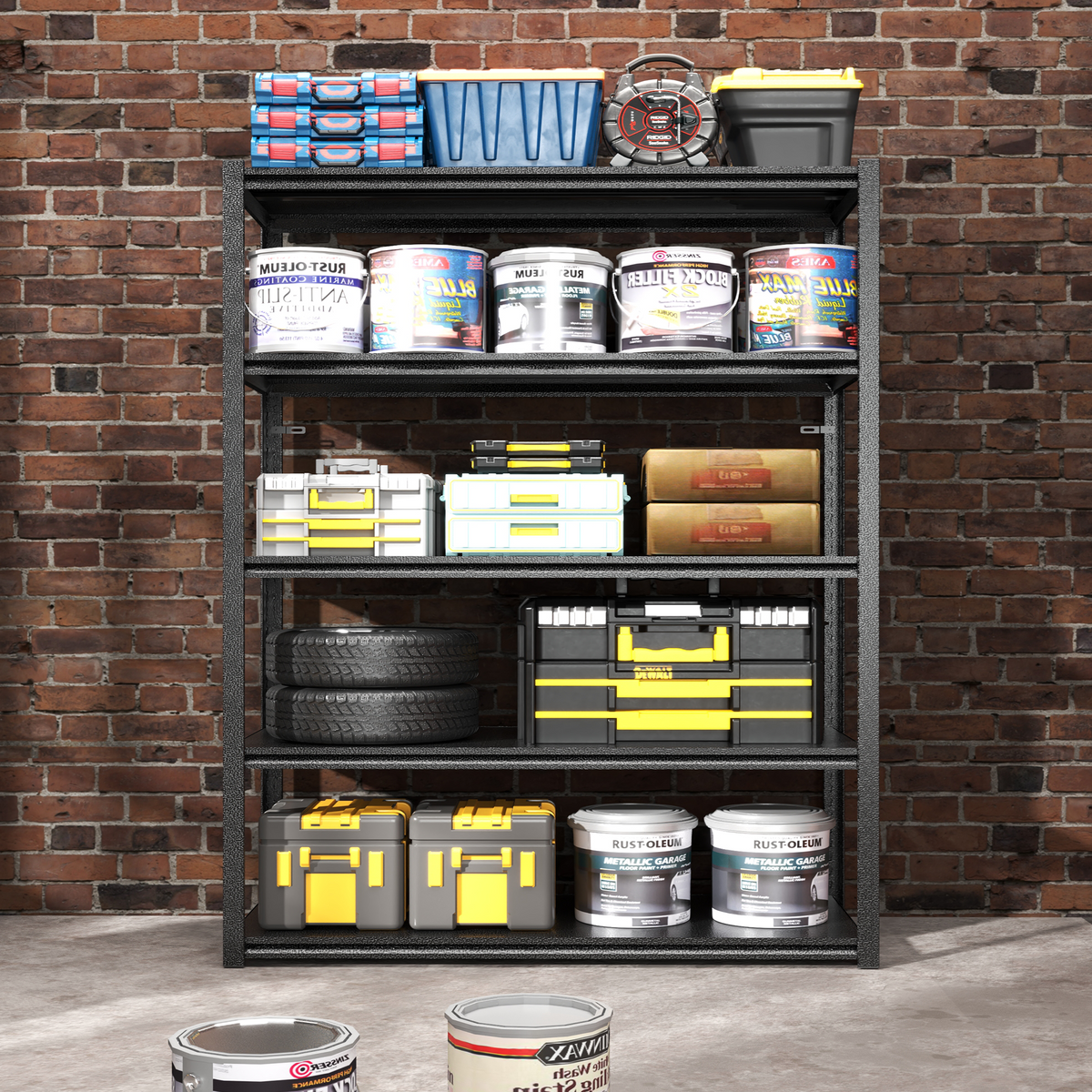 63"H 5 Tier Metal Shelves For Storage Garage Shelving 2000Lbs Heavy Duty Storage Shelves Adjustable Garage Shelf Industrial Shelving Unit Storage Utility Rack,31.5"W*15.7"D*63"H,Black 5 Black Gray Standard Vertical Kitchen Open Back Metal Modern