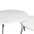 27.56'' Round Nesting Coffee Table Set Of 2, Circular Nesting End Table Set, Round Marble Tabletop, And Sturdy Metal Base For Living Room, Bedroom, White White Round Wood Metal