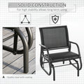 Outsunny Porch Glider, Metal Frame Swing Glider Chair Withmesh Fabric, Curved Armrests And Steel Frame For Garden, Poolside, Backyard, Balcony, Black Black Fabric Metal
