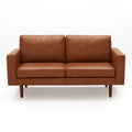 65'' Faux Leather Sofas For Living Room, Brown Couch Loveseat Small Spaces Bedroom With Solid Wooden Frame And Padded Cushion, Mid Century Modern Decor Beautiful Seats Furniture, Brown Brown Wood