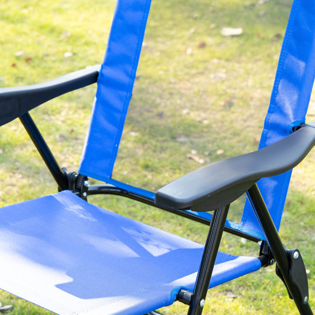 Outsunny Folding Patio Chairs Set Of 2, Outdoor Deck Chair With Adjustable Sling Back, Camping Chair With Removable Headrest For Garden, Backyard, Lawn, Blue Blue Steel