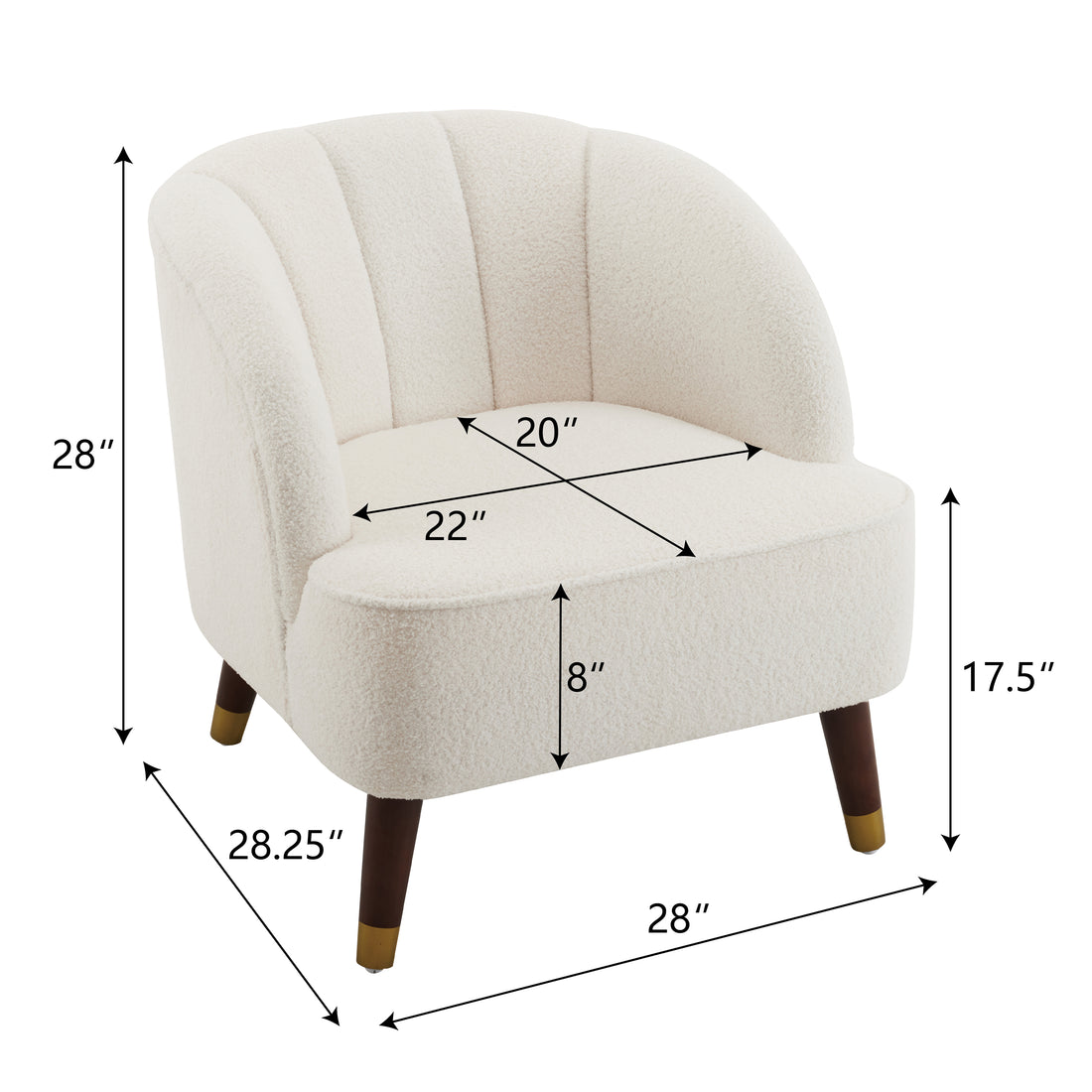 Upholstered Barrel Accent Chair With Wooden Legs White Rubberwood Boucle