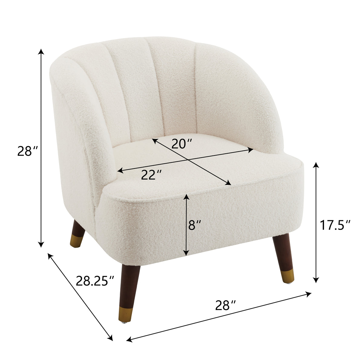 Upholstered Barrel Accent Chair With Wooden Legs White Rubberwood Boucle