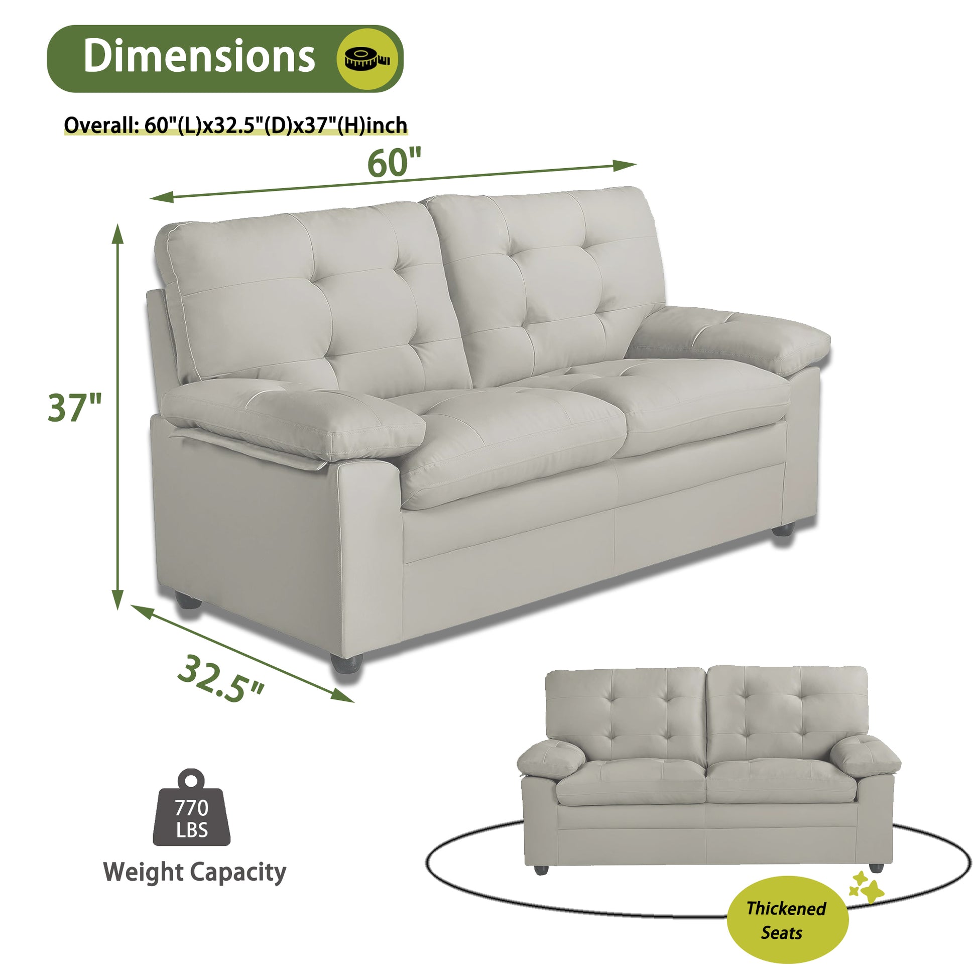 Apartment Beautiful Seat Love, 2 Seat, Grey Faux Leather Grey Pu 2 Seat