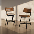 26''Retro Swivel Counter Stools Set Of 2,Brown Counter Stools With Iron Frame,Pu Sponge Cushion,Footrest,Suitable For Kitchen Bedroom Dining Room. Iron Brown Pu Kitchen Sponge Retro Set Of 2 Fiber
