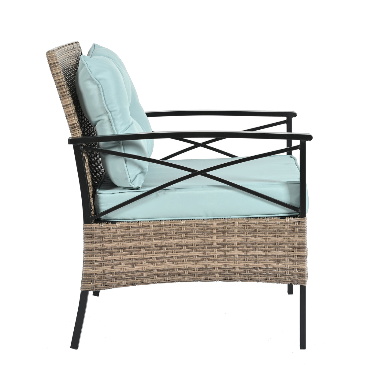Patio Furniture, Outdoor Furniture, Seasonal Pe Wicker Furniture, Four Set Wicker Furniture With Black Metal Table Yes Brown Seats 4 Pe Rattan Iron Waterproof Fabric
