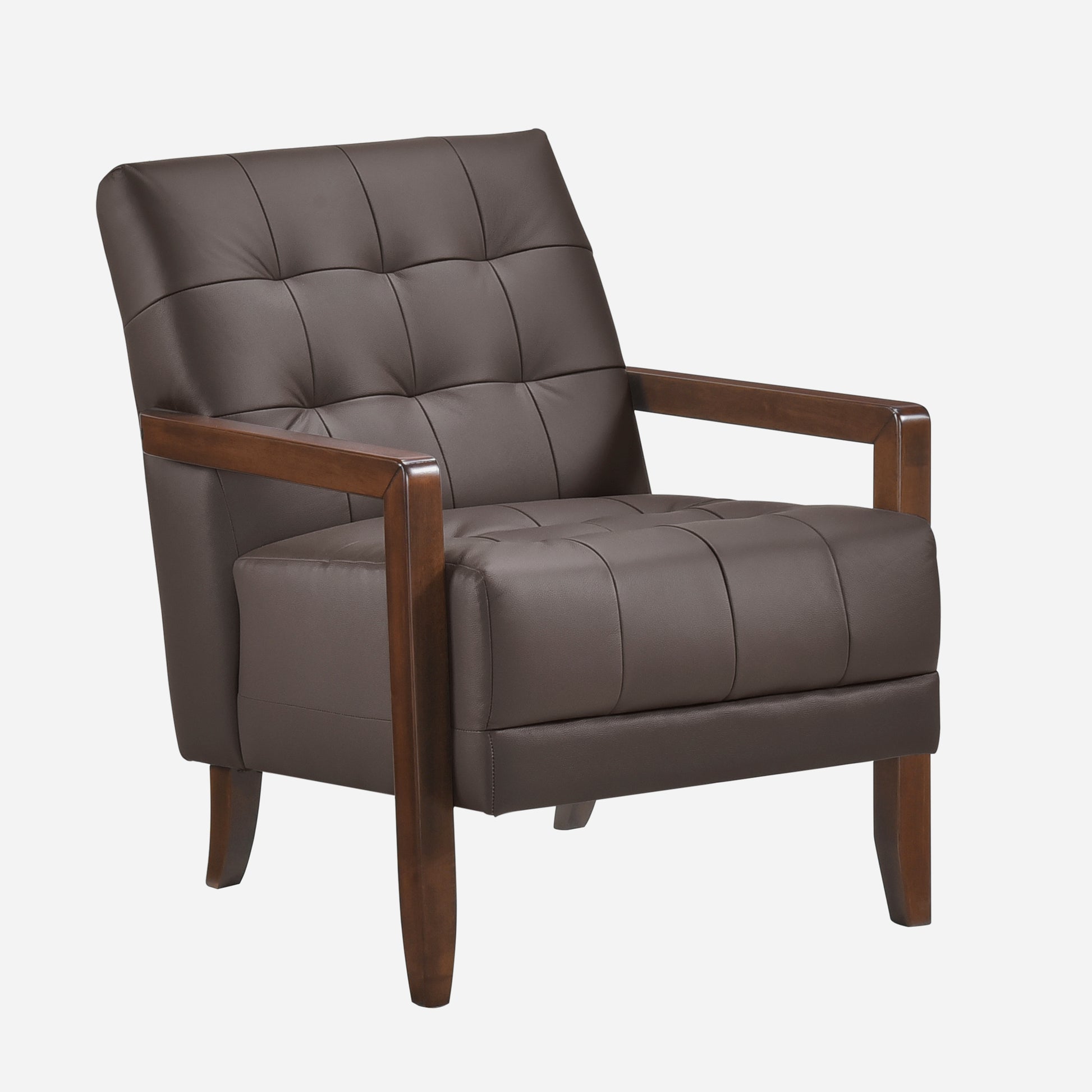 Modern Style Accent Chair Dark Brown Leather Upholstered Tufted Detail Walnut Finish Wood Furniture 1Pc Dark Brown Primary Living Space Contemporary,Modern Plywood