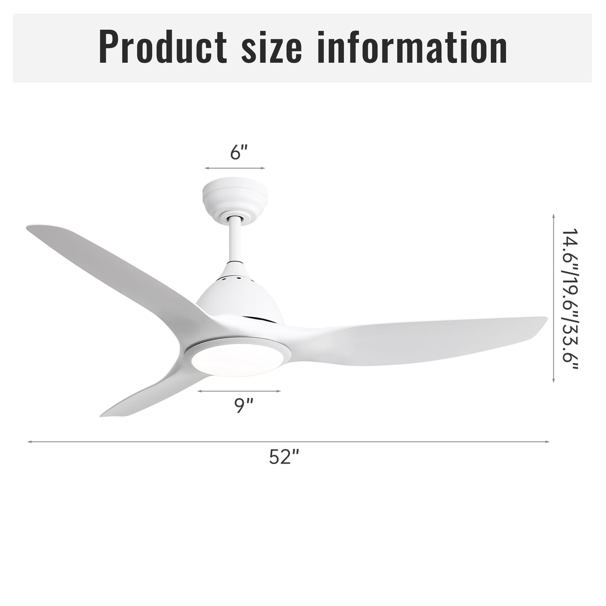 52 Inch Modern With 22W Led Light, 3 Abs Fan Blades Dc Motor White For Indoor White Abs