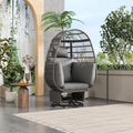 Outdoor Swivel Chair With Cushions, Rattan Egg Patio Chair With Rocking Function For Balcony, Poolside And Garden Grey Wicker Grey Cushion Grey Wicker