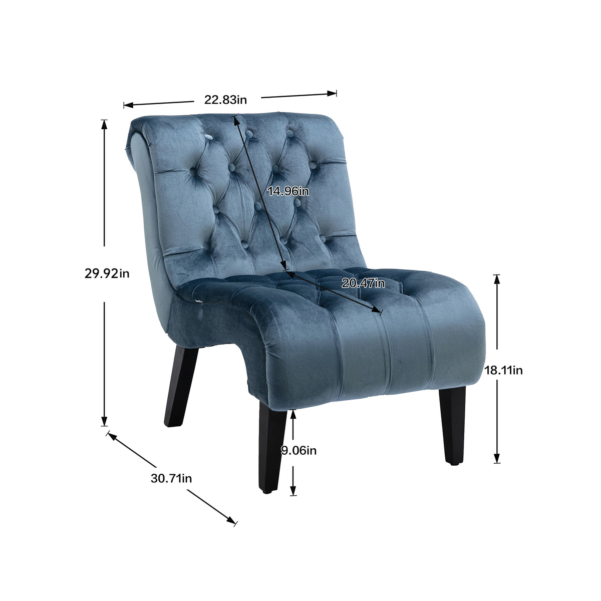 Coolmore Modern Velvet Armless Accent Living Room Chair Leisure Chair,Upholstered Fabric Button Comfortable Chair With Wooden Legs For Bedroom, Living Room, Office Light Blue Velvet Light Blue Foam Velvet